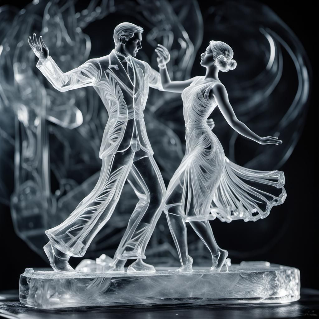 Elegant Ice Sculpture of Dancing Couple in Art Deco