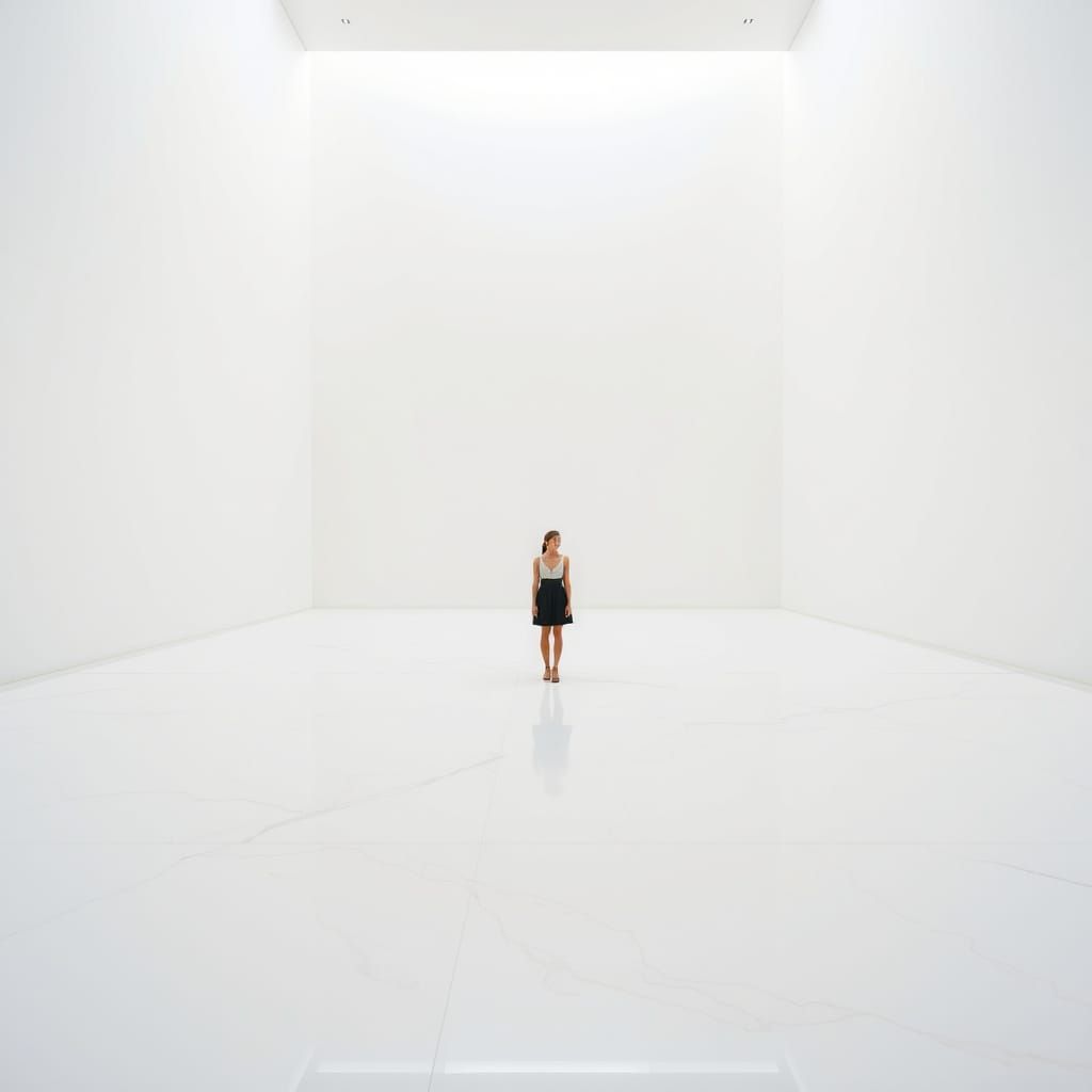 Ethereal Woman in Infinite White Space