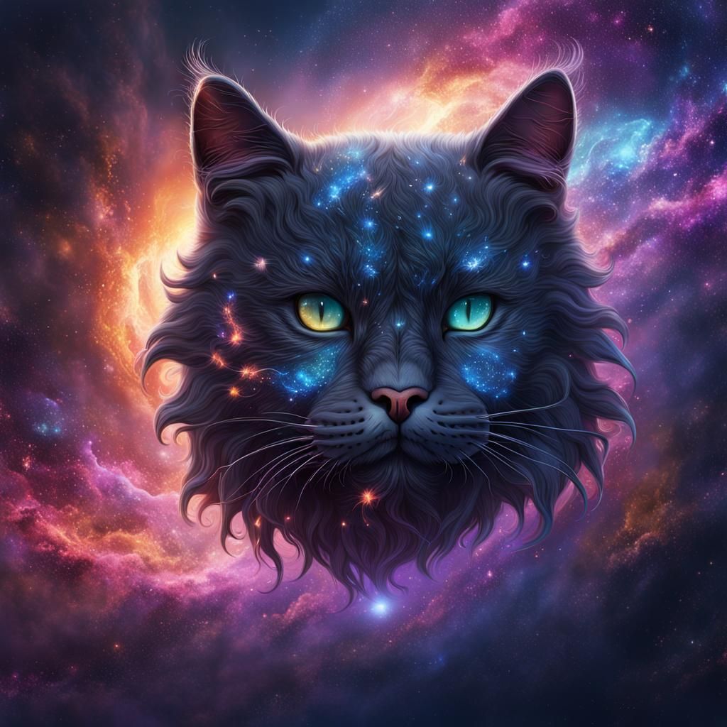 Cat Galaxy Fusion: Detailed Matte Painting