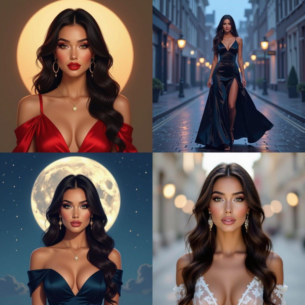 Woman in Glowing Dress at Night, Hyperrealistic Digital Art