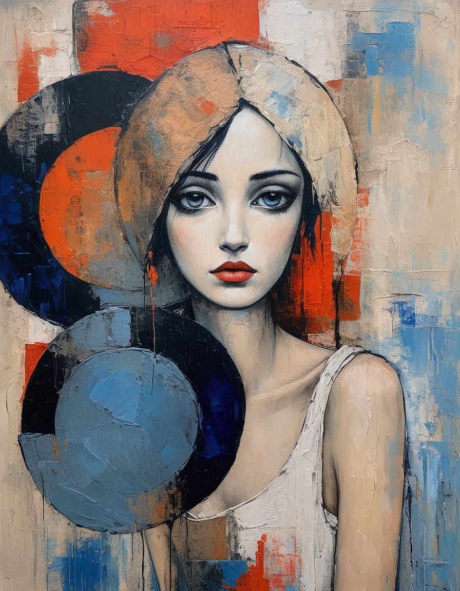 Gothgirl Portrait in High Contrast Impasto Style