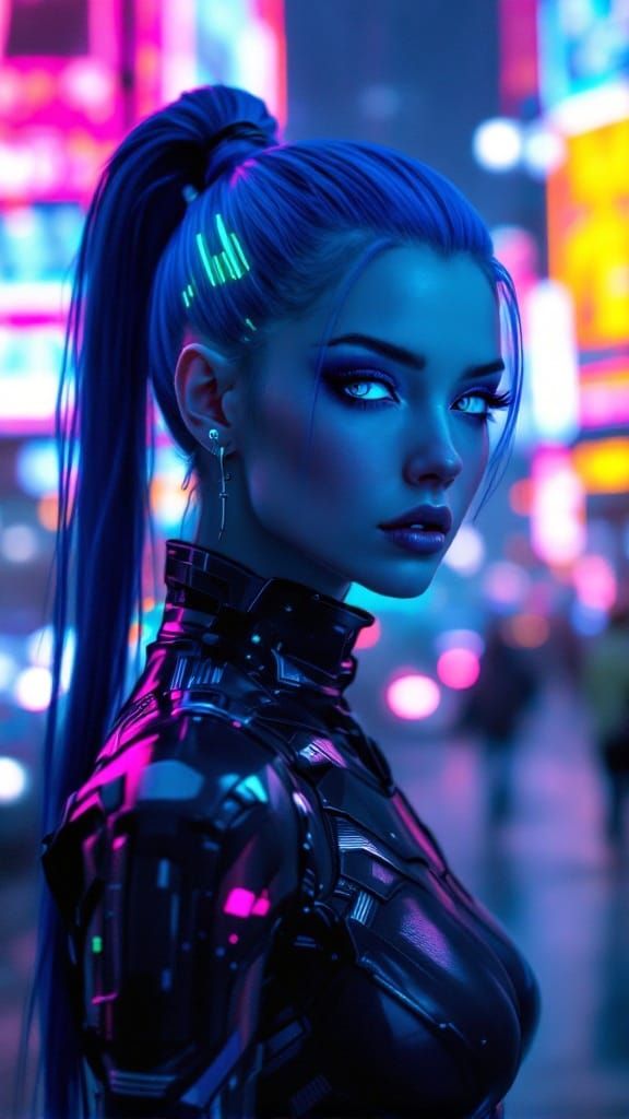 Cyberpunk Goddess in Neon Splendor