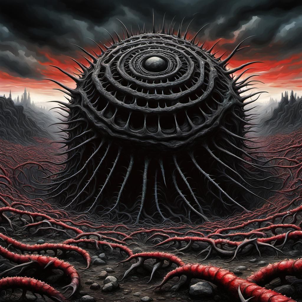 Surreal Black Mass Vortex of Thorns in Gigers Style