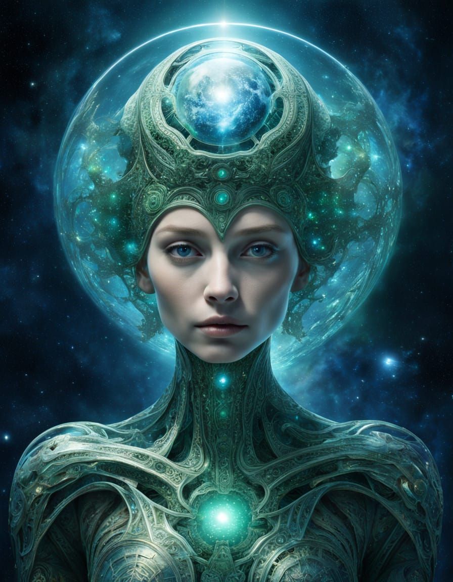 Celestial Goddess Contemplates Earth's Majesty in Surrealist...