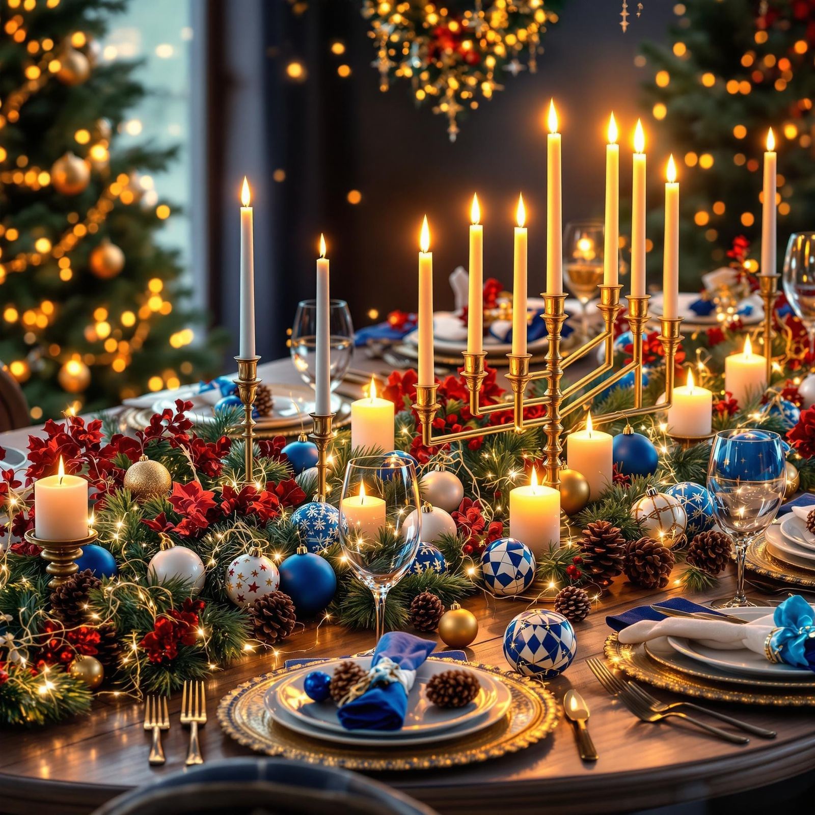 Hanukkah and Christmas Decorations in Photorealistic Style