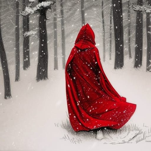 Little Red Riding Hood in Snowy Woods