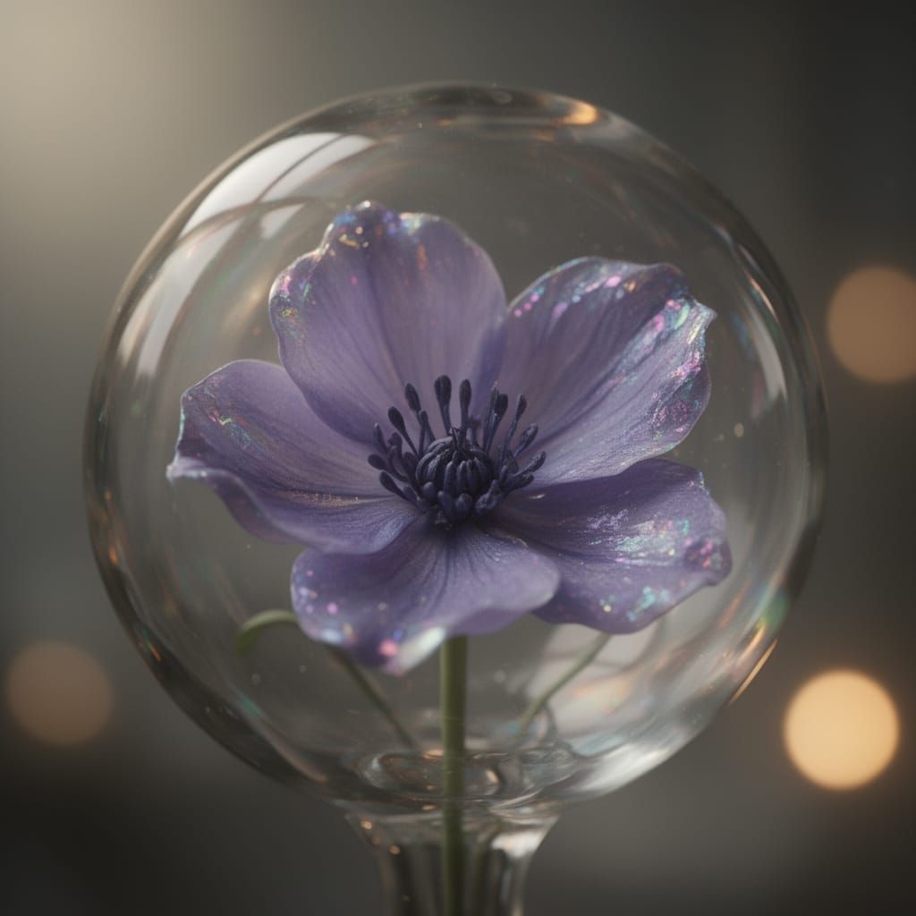 Purple Flower in Blown Glass Macro Shot