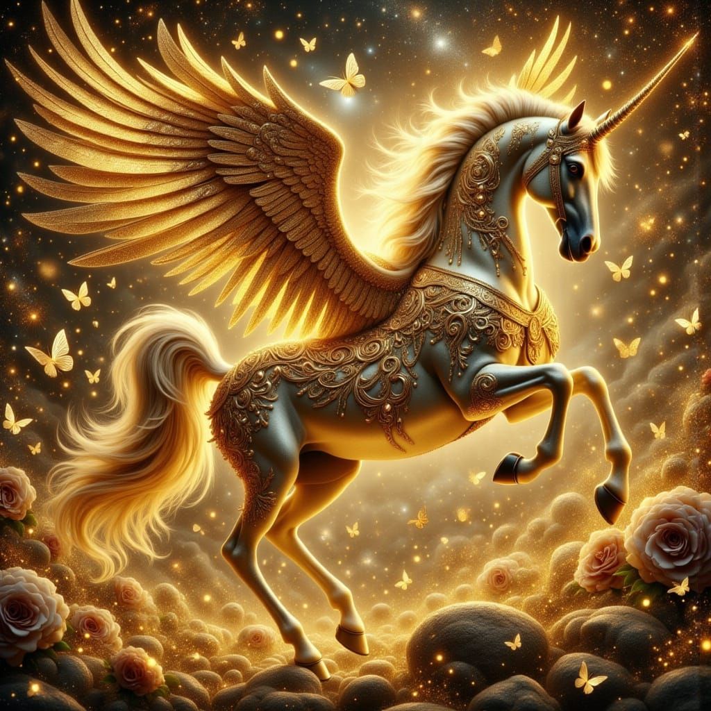 Golden Pegasus with Piano Key Wings