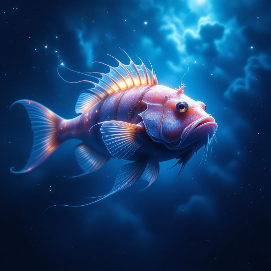 Bioluminescent Anglerfish in Galactic Nebulae