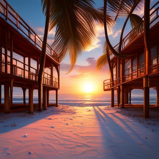 Colorful Beach Scene with Volumetric Lighting