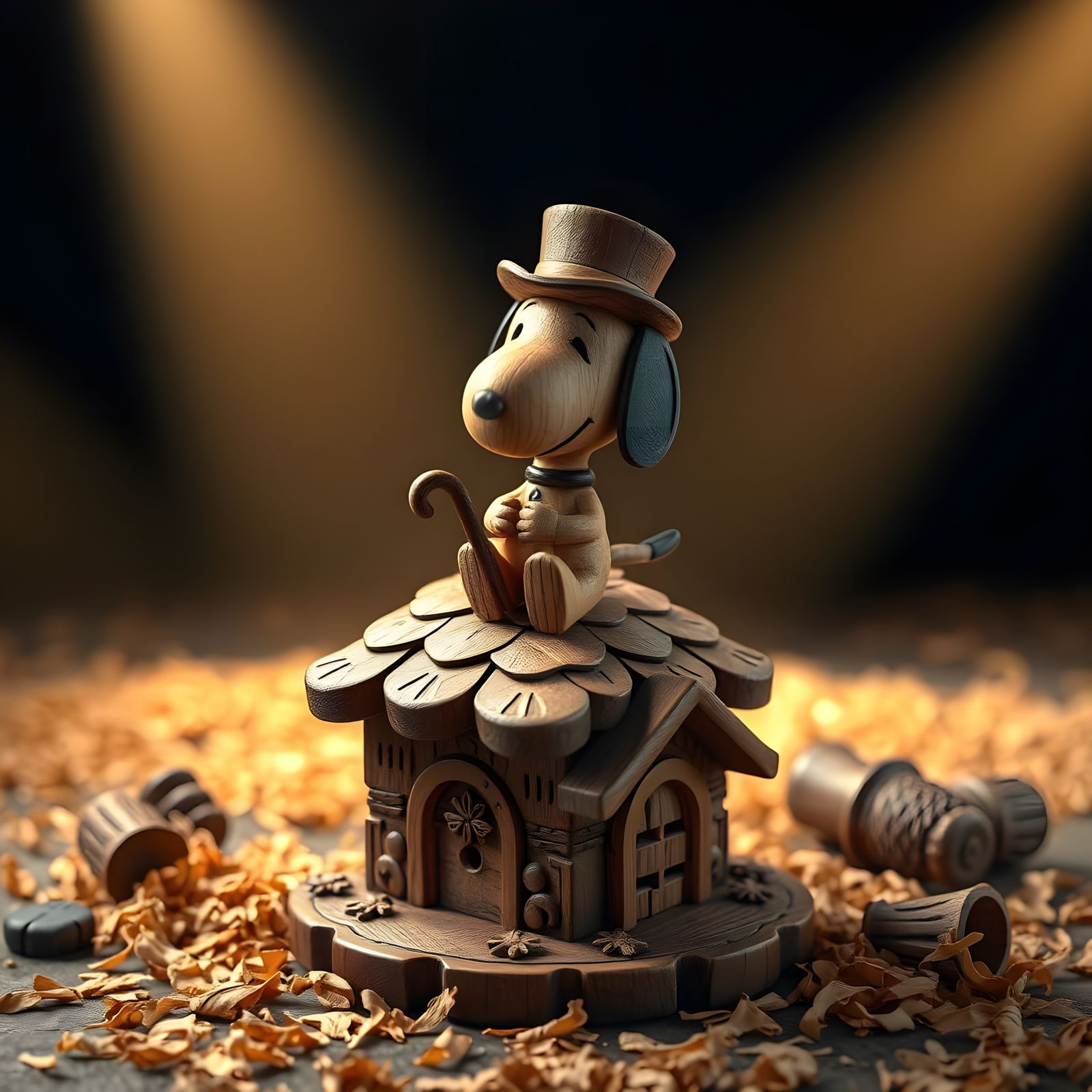 Wooden Snoopy Figurine in High-Fantasy Prop Design