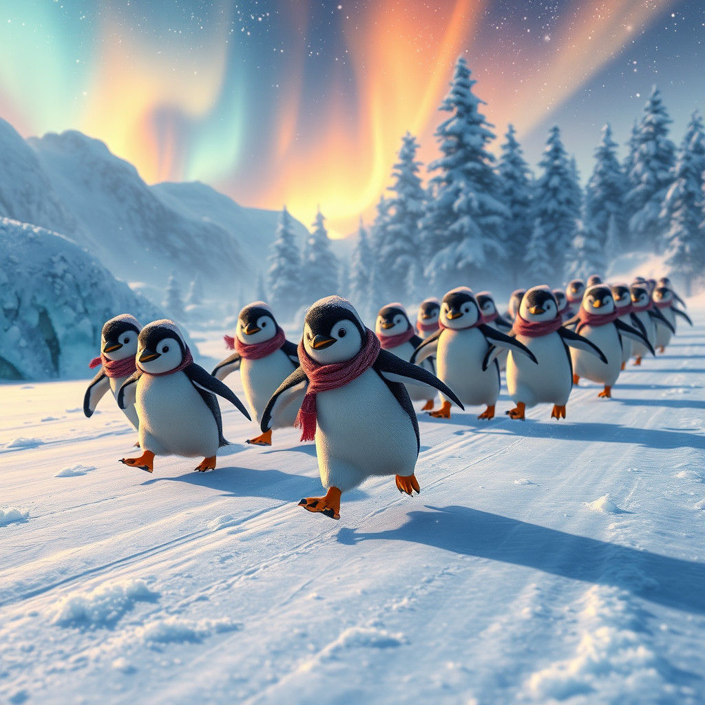 Penguins Skating in a Winter Wonderland