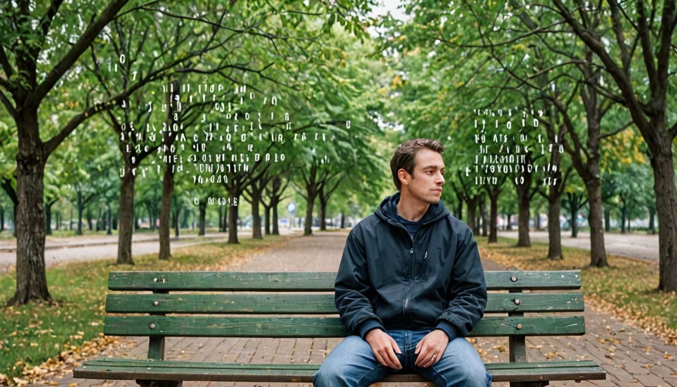 Binary Code Dream: Man on a Bench