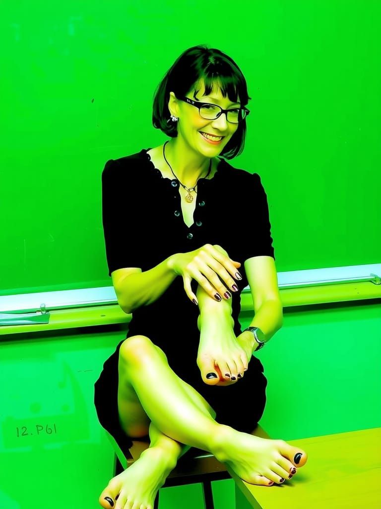 Mature Woman in Black Dress: Foot Fetish Art