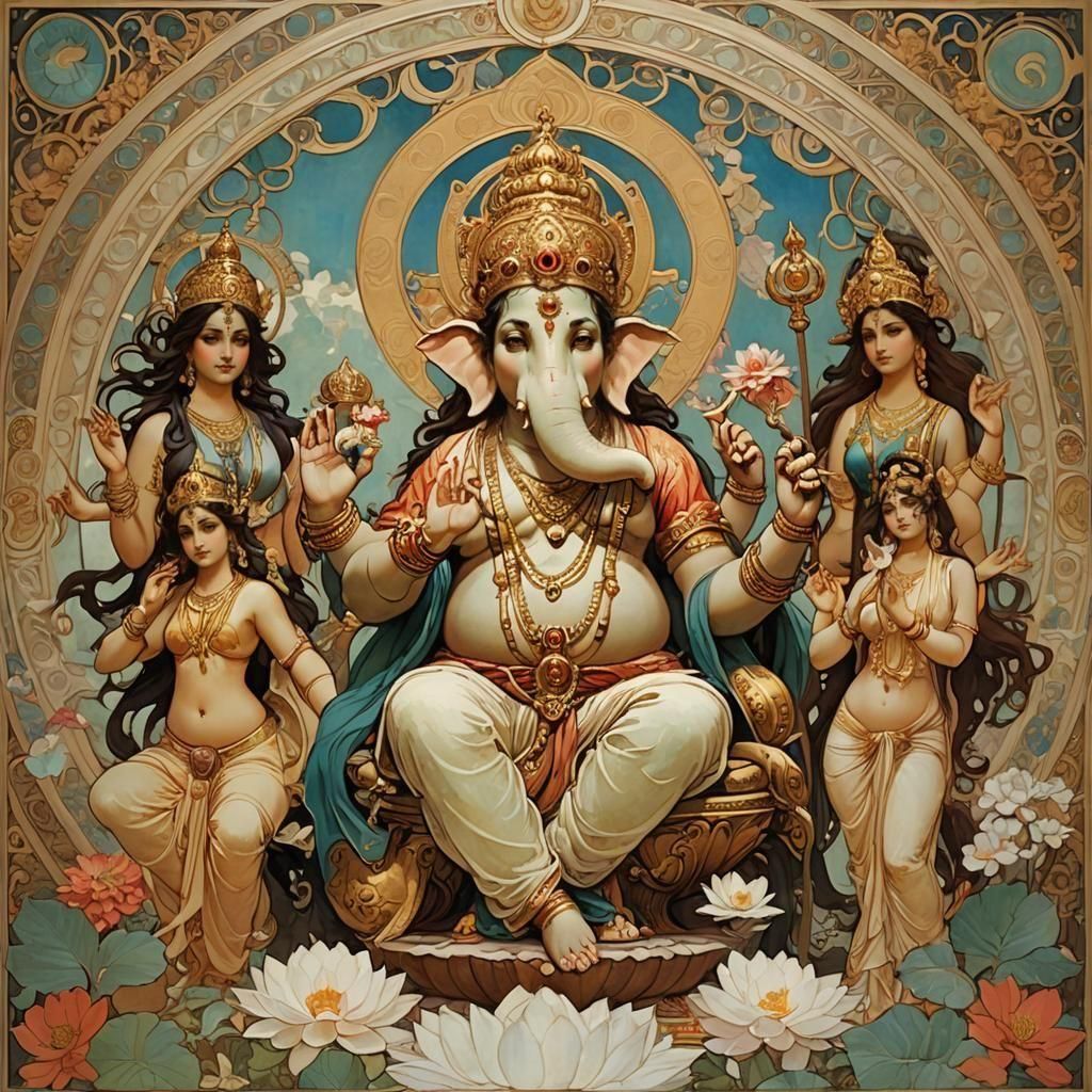 Hindu Deities in Art Nouveau Style