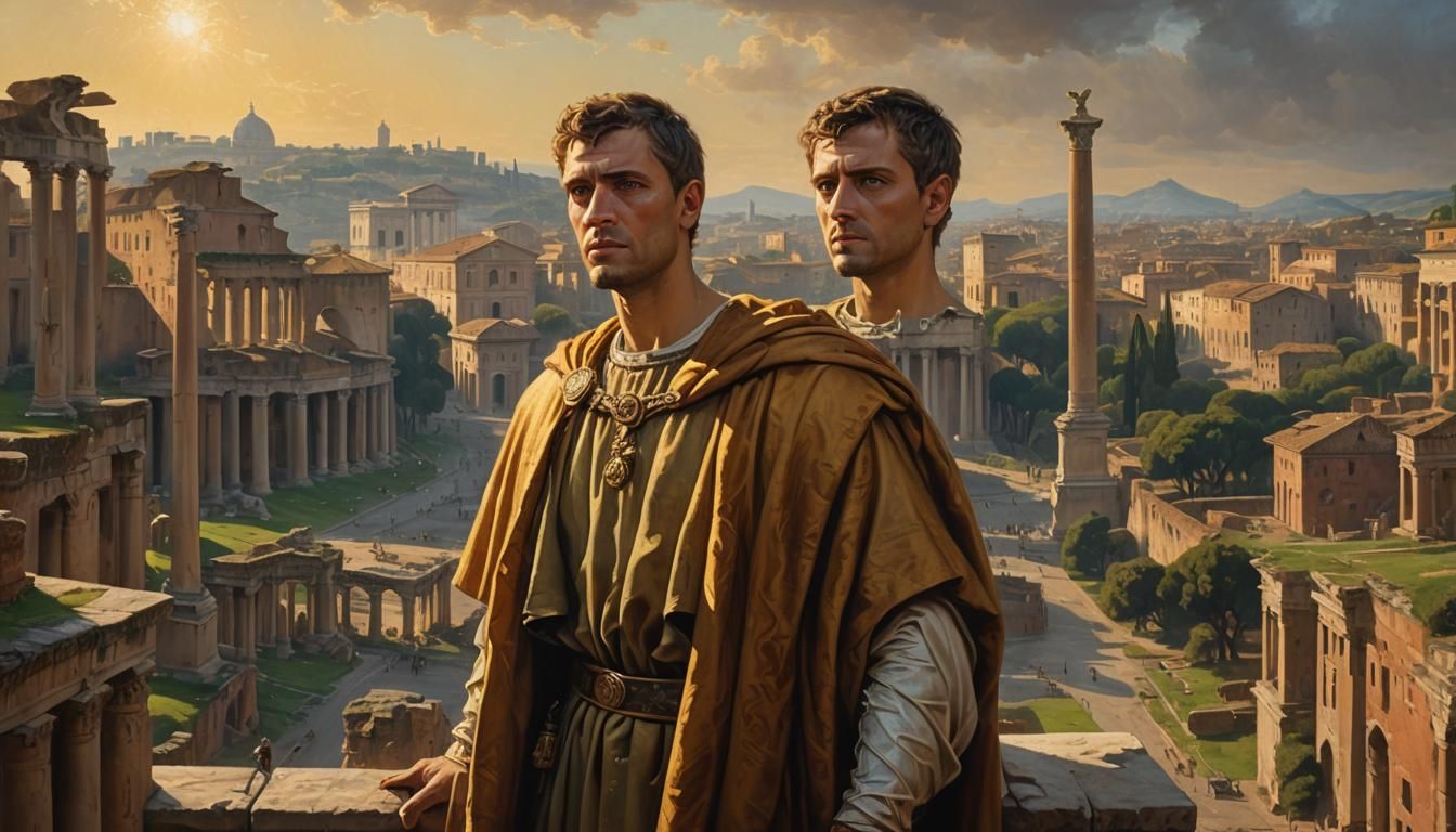 Emperor Tiberius in Baroque Oil Painting of Rome