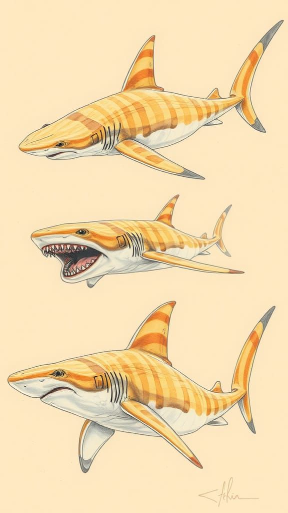 Classic Fantasy Sand Shark Study in Colored Pencil