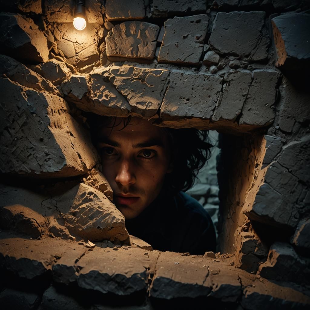 Mysterious Figure Peeks Into Dimly Lit Hole