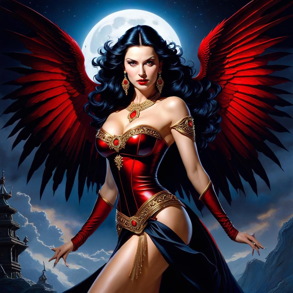 Flying Vampiress Goddess in Moonlight