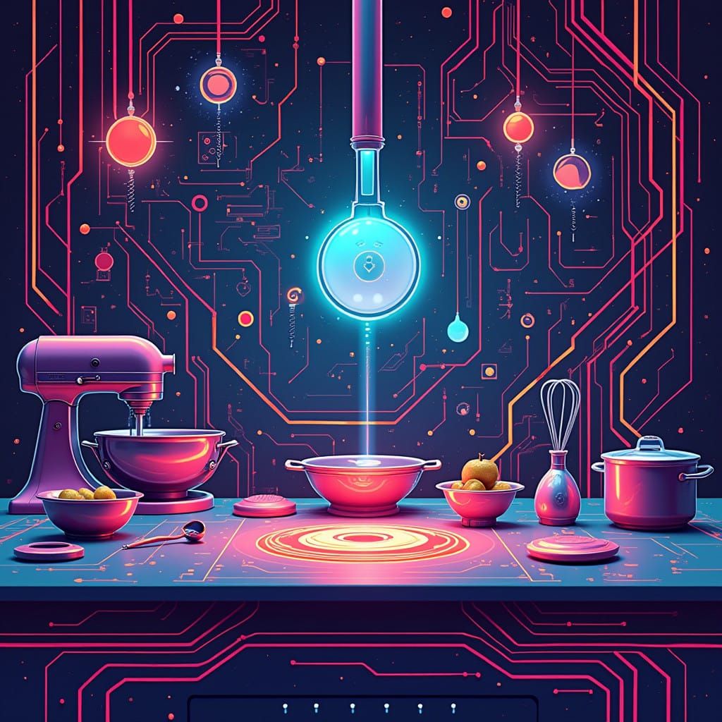Futuristic Kitchen of Tomorrow in Neon Digital Art