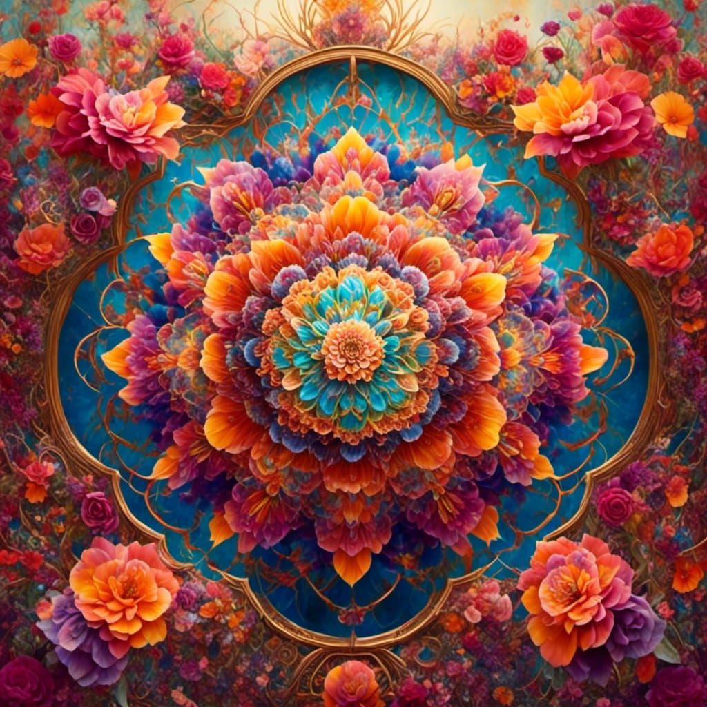 Botanical Flower Portal in Vibrant Digital Art