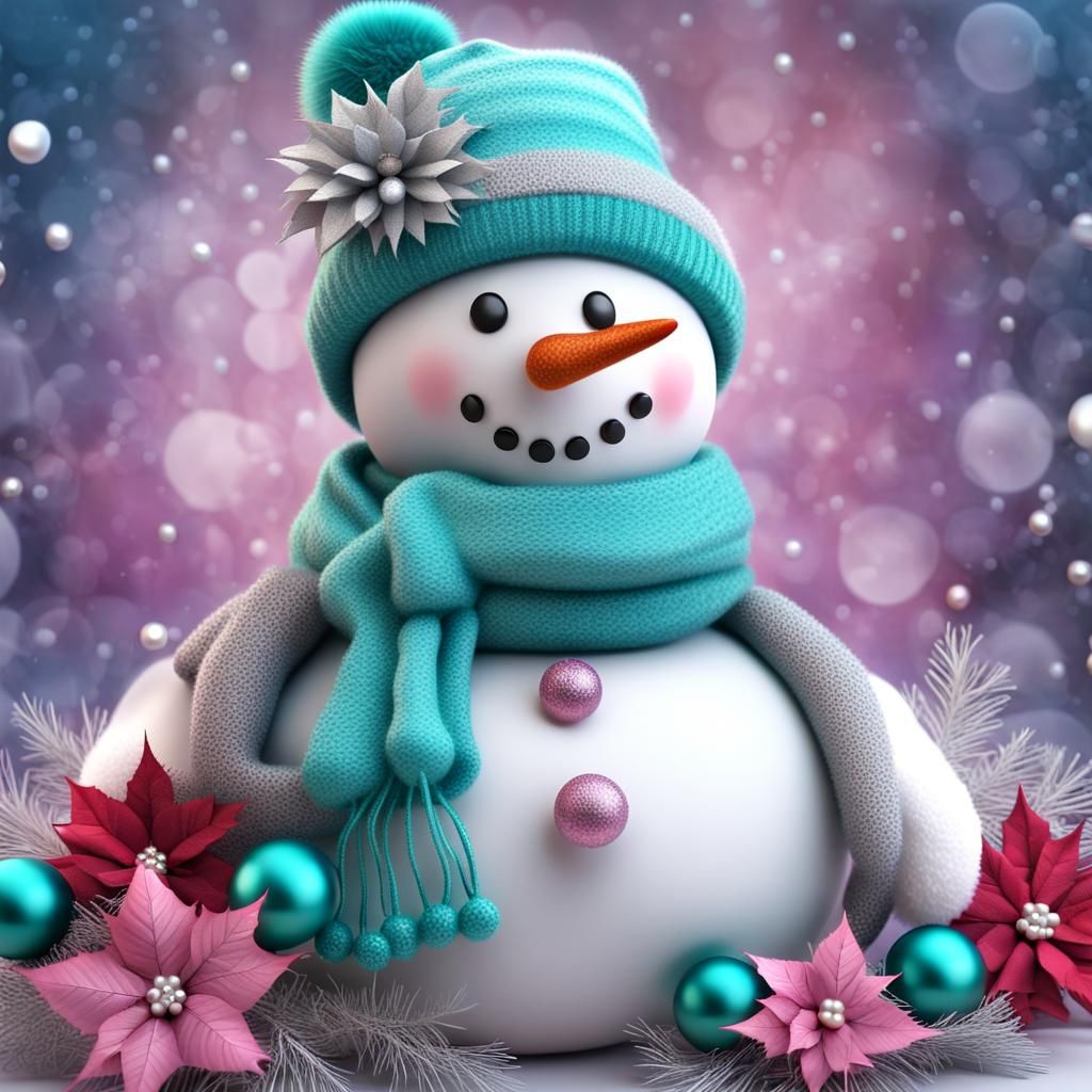 Elegant 3D Snowman with Poinsettas and Pearls