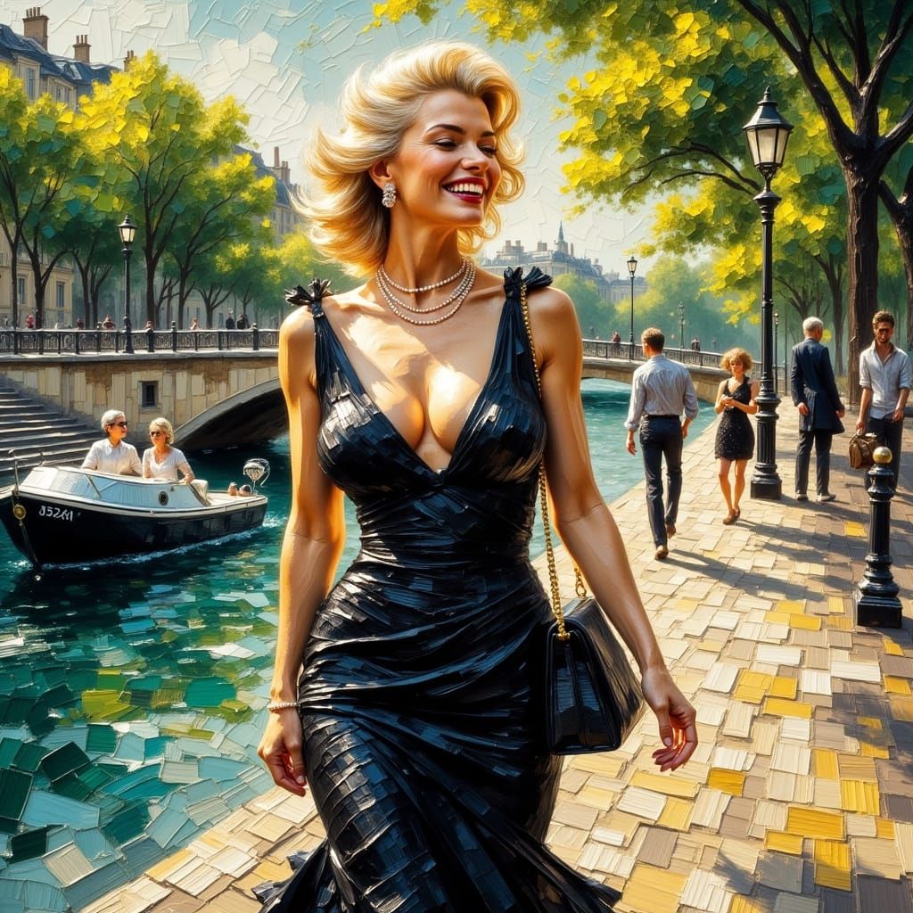 Marilyn Monroe in Parisian Splendor with Thick Brushstrokes