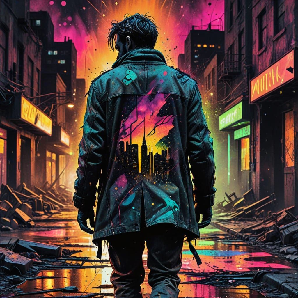 Dystopian Figure in Expressionist Ink Drawing