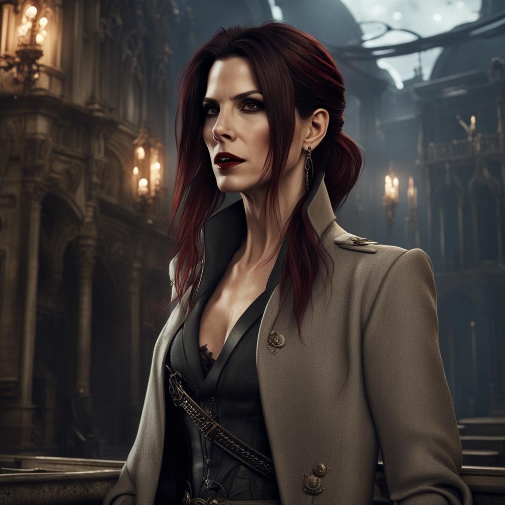 Chic Vampire Sandra Bullock: Detailed Fantasy Art