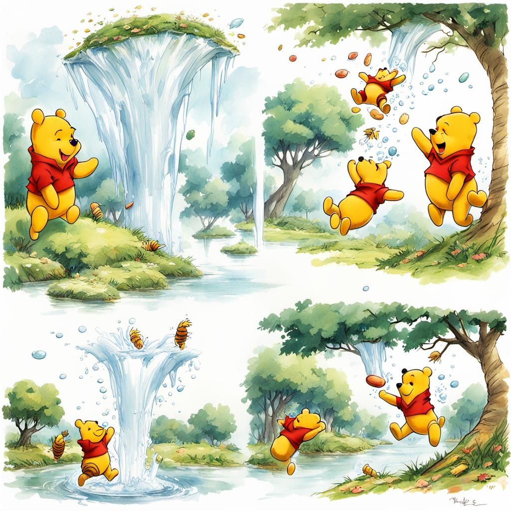 Winnie the Pooh Whimsy: Four Playful Illustrations