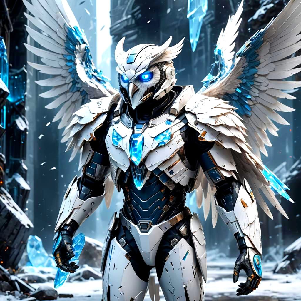 Cybernetic Owl Supervillain with Ice Shard