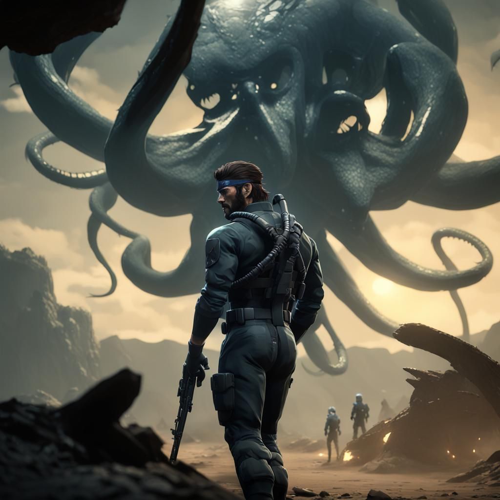 Solid Snake in Ominous Crater: 3D Game Render