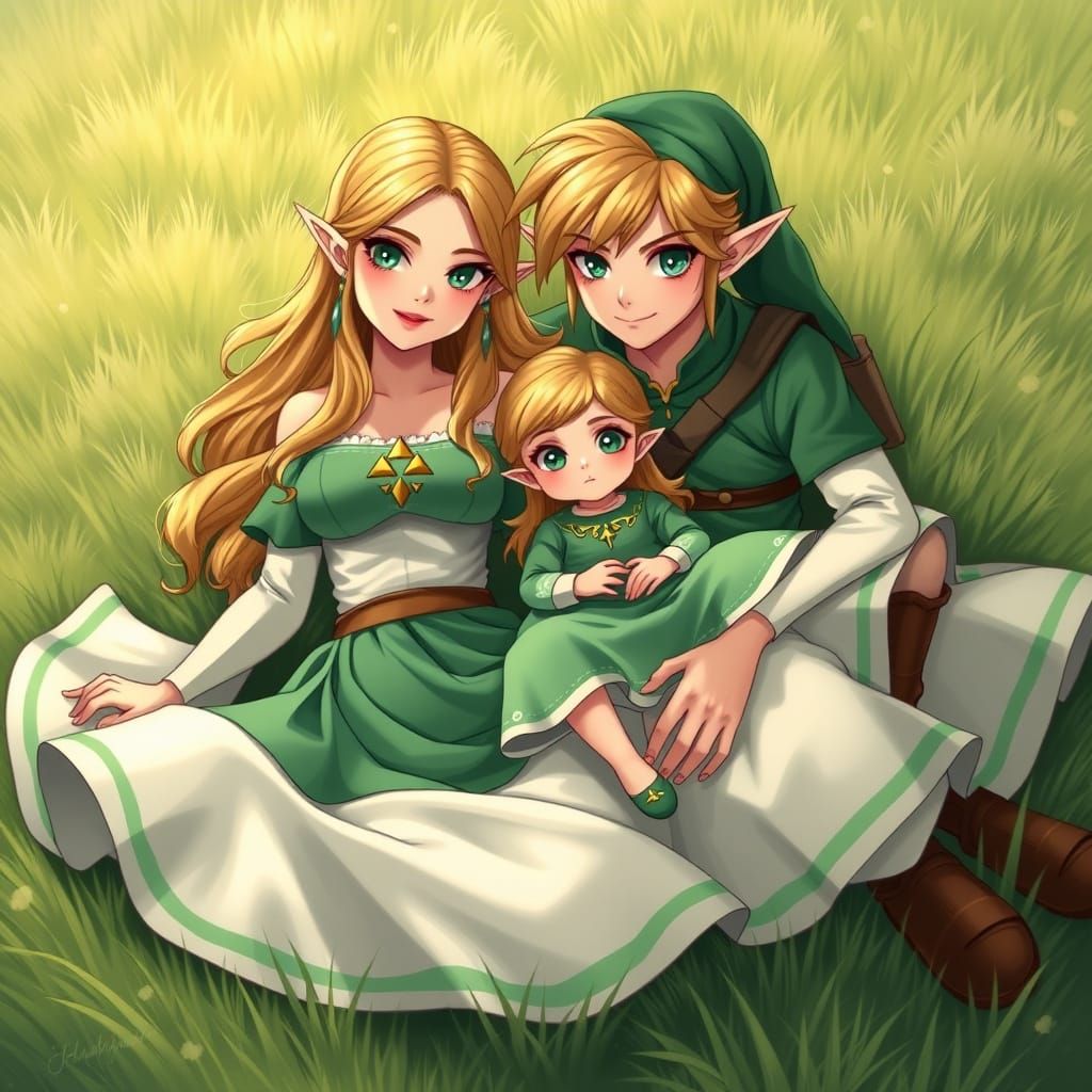 Elegant Hylian Family Portrait in Whimsical Style