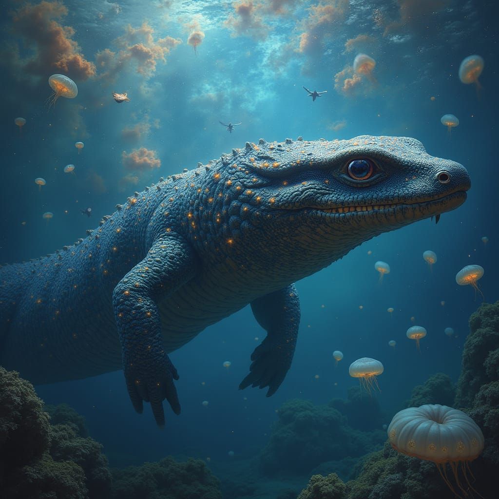 Cosmic Constellation Caiman in Astral Ocean
