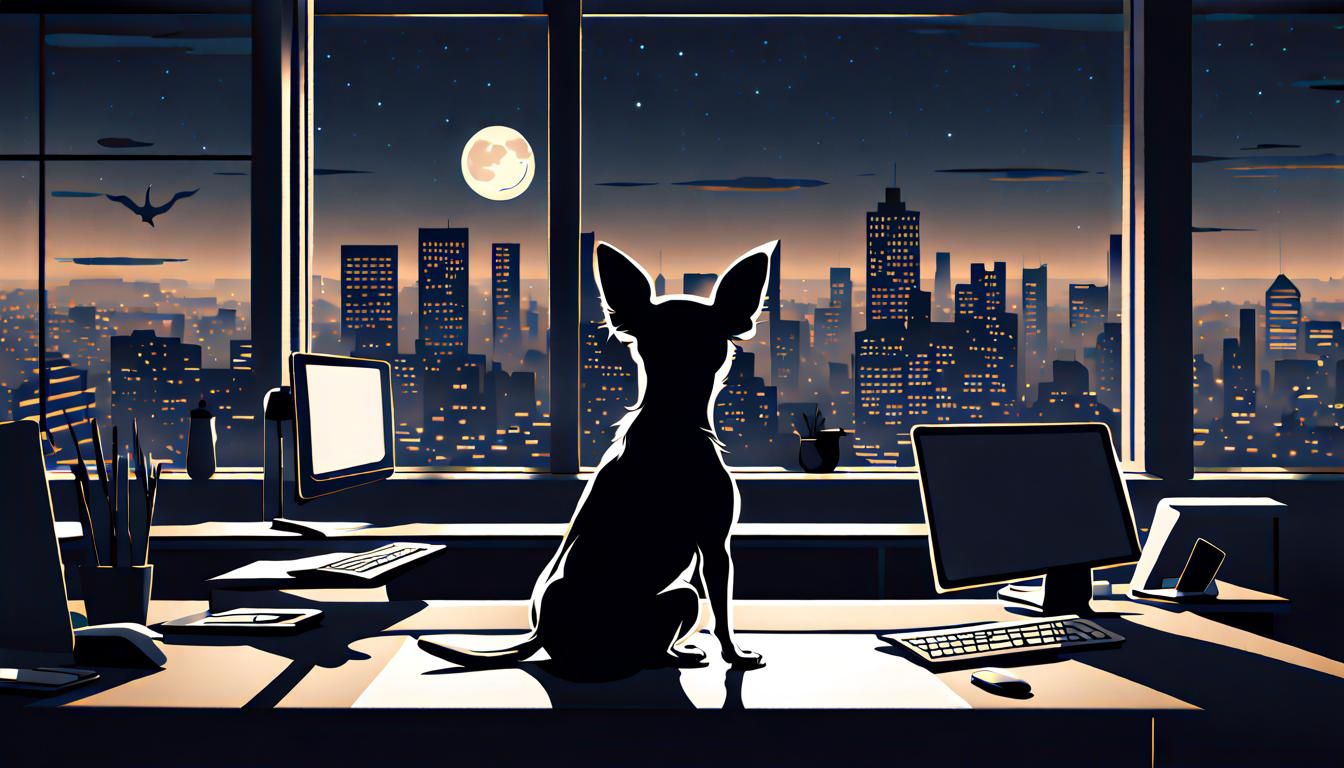 Eerie Moonlight: Chihuahua in Empty Office