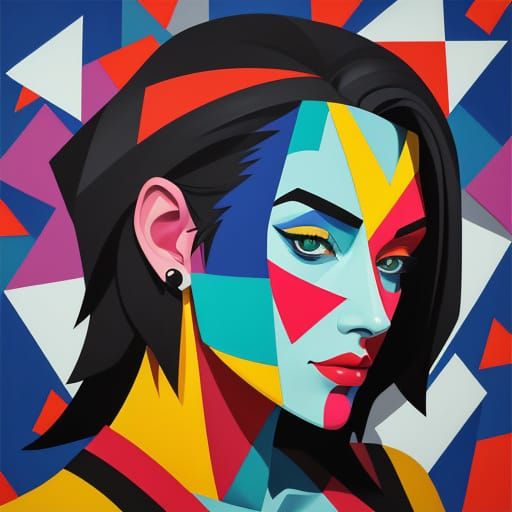 Cubist Portrait with Bold Geometric Fauvism