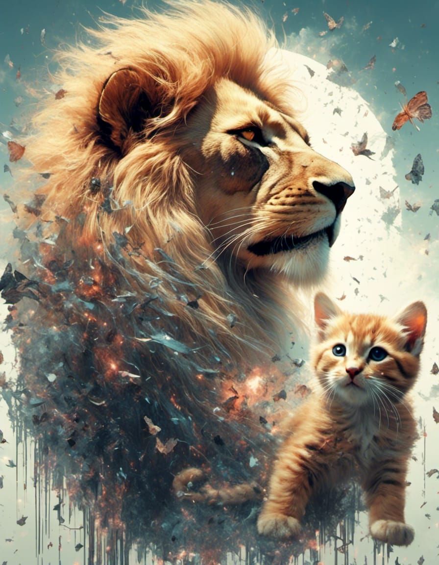 Double Exposure: Lion and Kitten in Mystique Lora