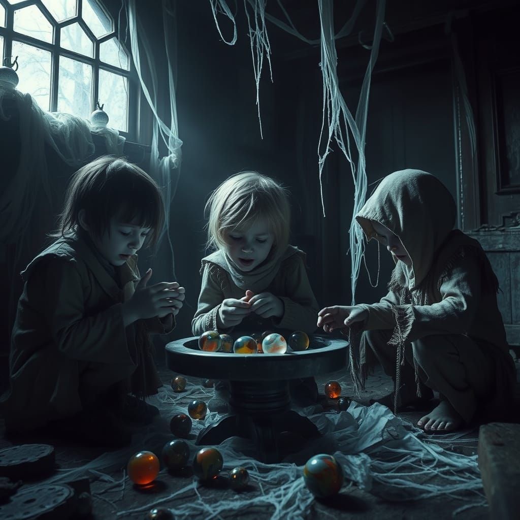Eerie Haunted House Scene with Spectral Children