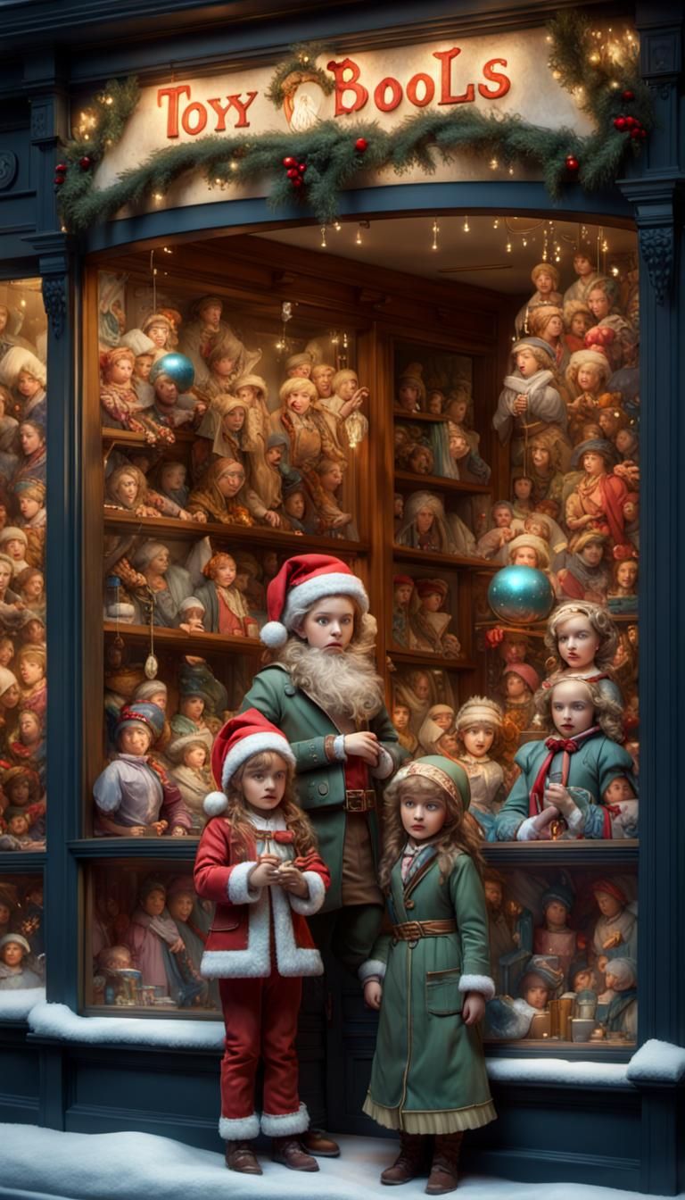 Christmas Toy Store Window in Radiant Fantasy Style