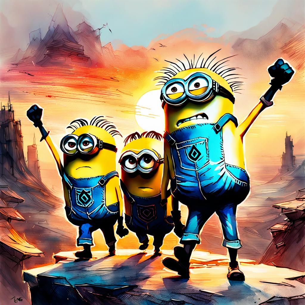 Angry Minions in Watercolor, Pixar Style