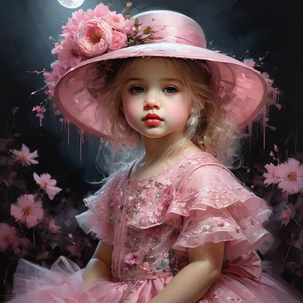 Toddler in Pink Tulle Surrounded by Flowers