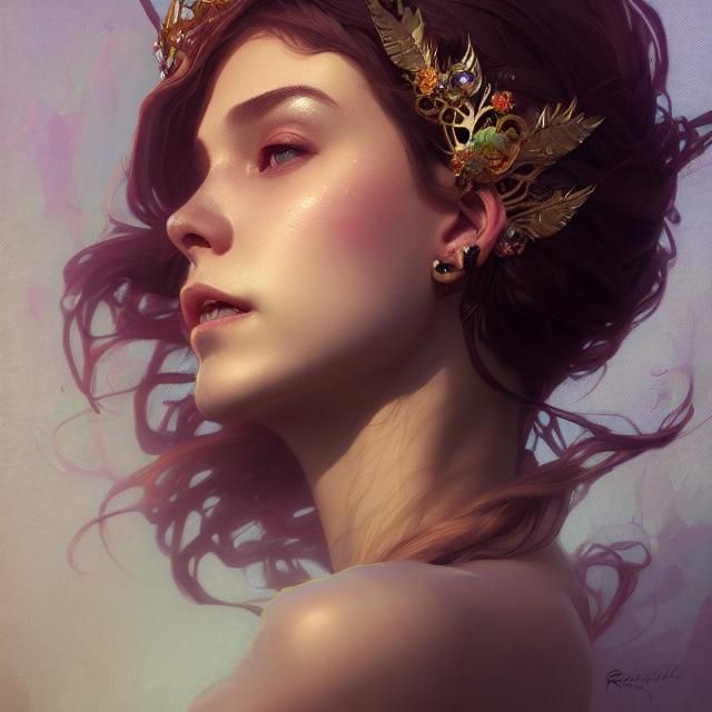 Detailed Portrait of a Spring Queen in Art Nouveau Style