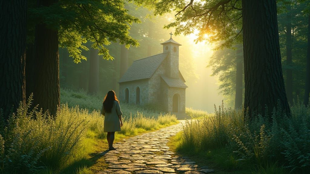 Tranquil Forest Path to Spiritual Enlightenment