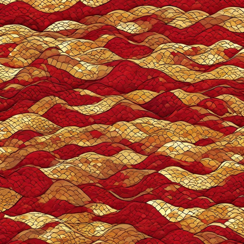 Geometric Seascape in Red and Gold Tessellation