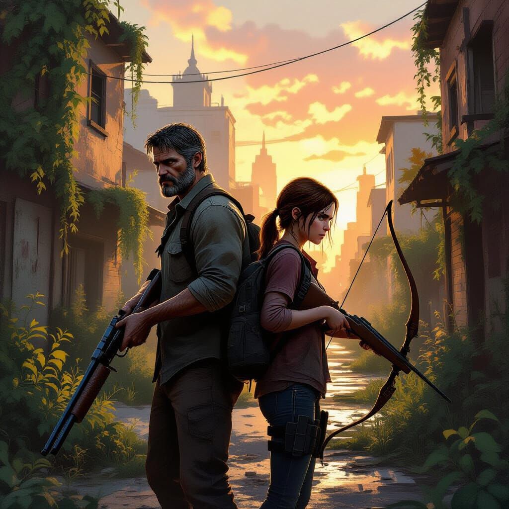 Ellie and Joel in Post-Apocalyptic City