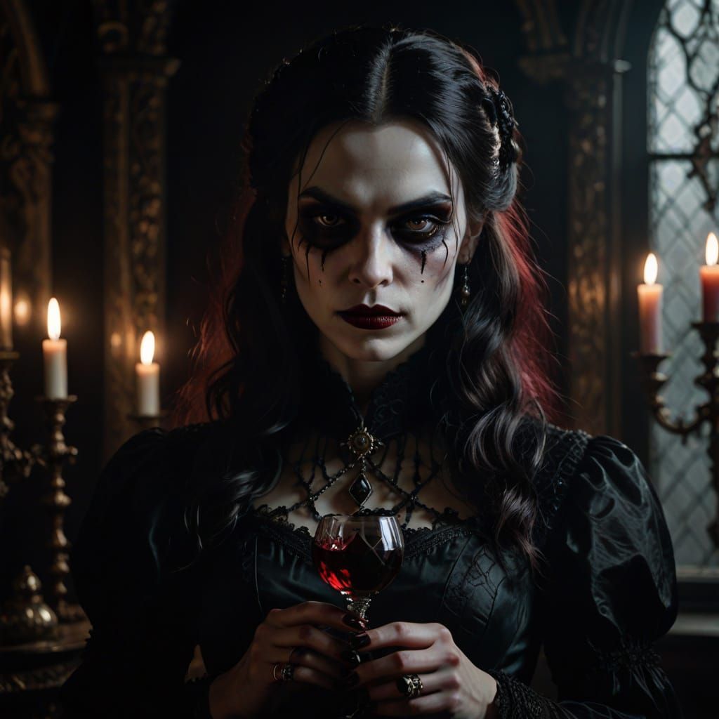 Gothic Vampiress in Baroque Ballroom Splendor