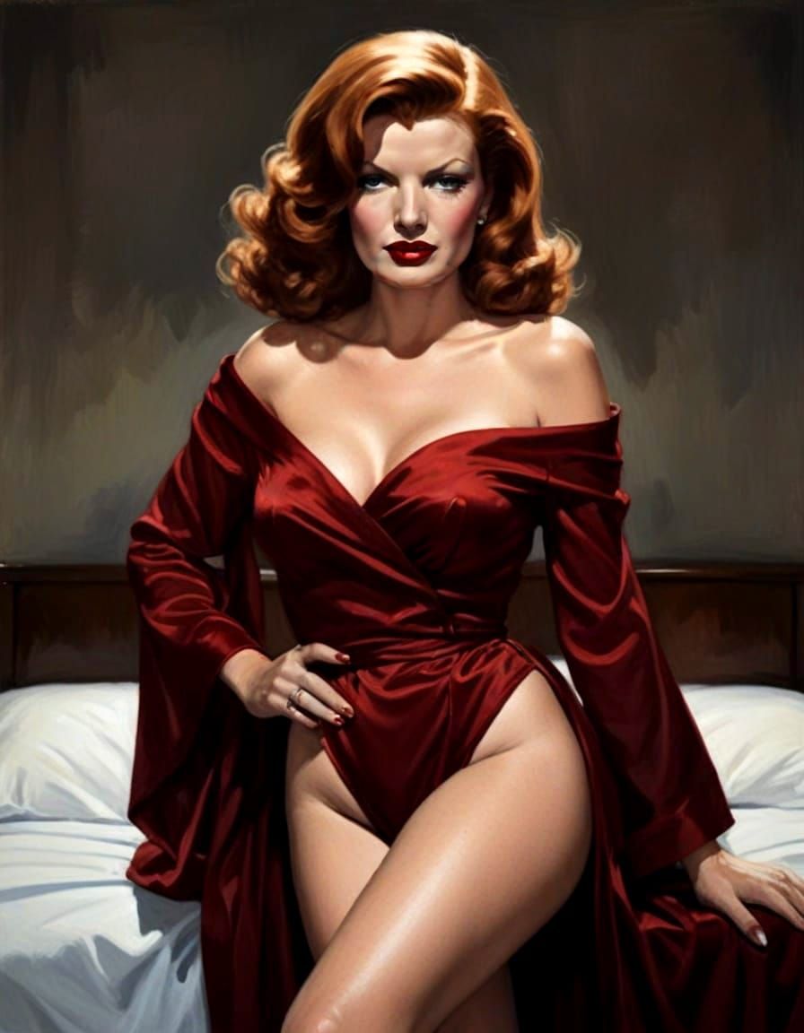 Film Noir Femme Fatale in Crimson Robe