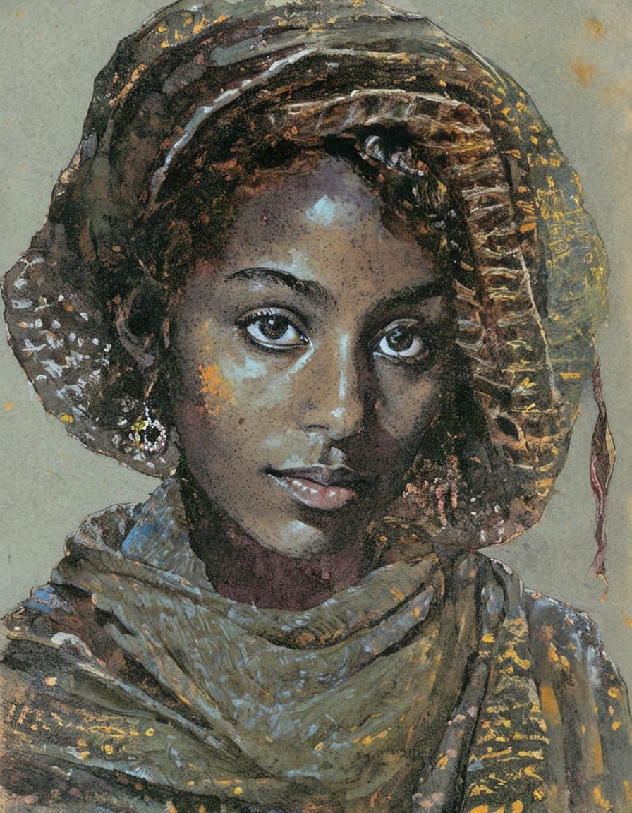 Goth Girl Portrait in Minimalist Impasto Style