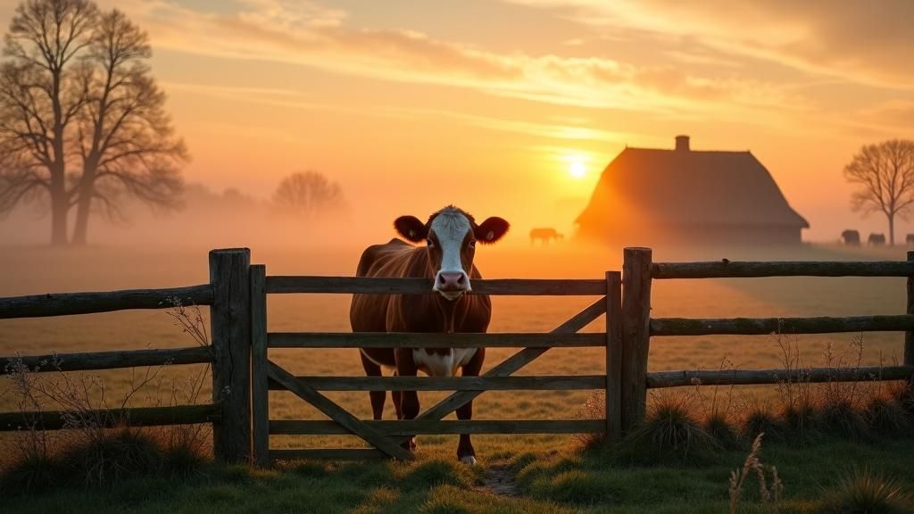 Cows in Orange Fog, South Denmark Landscape