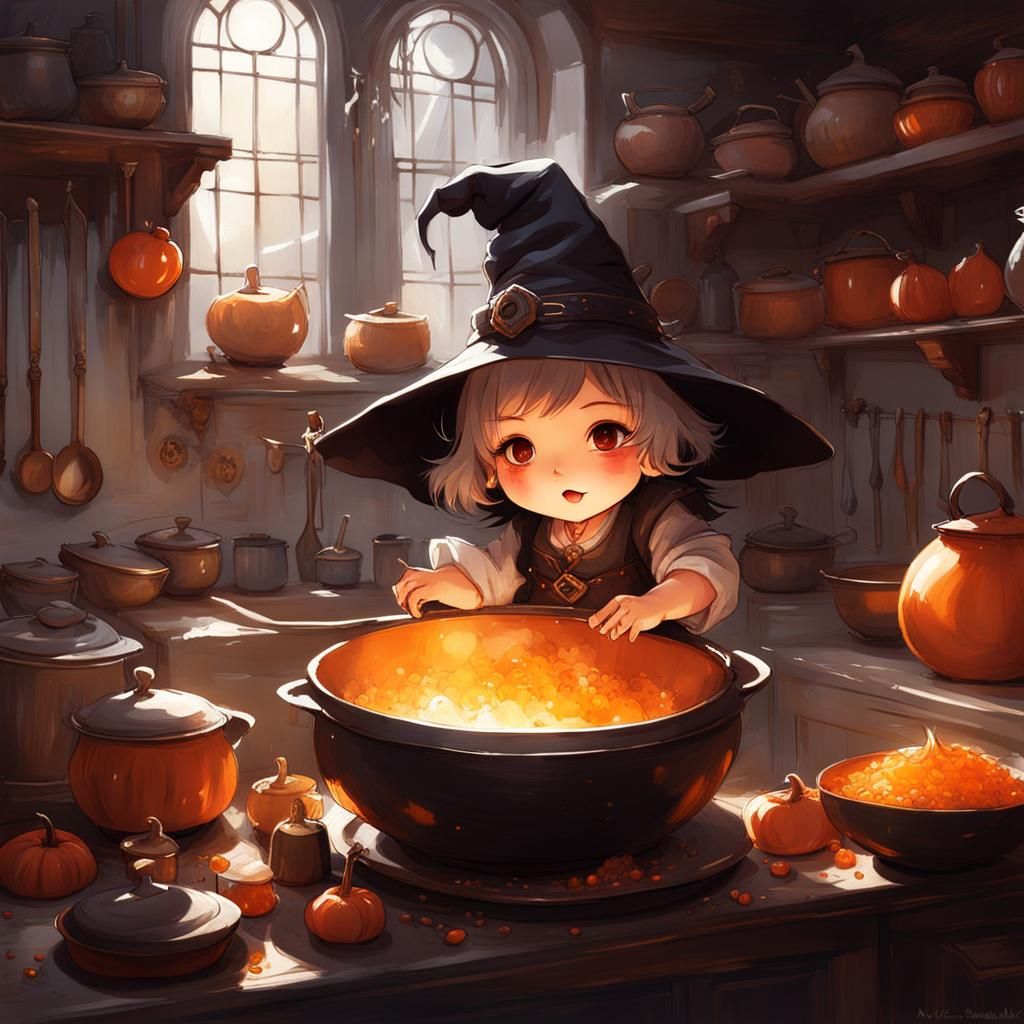 Chibi Witch in a Spooky Kitchen